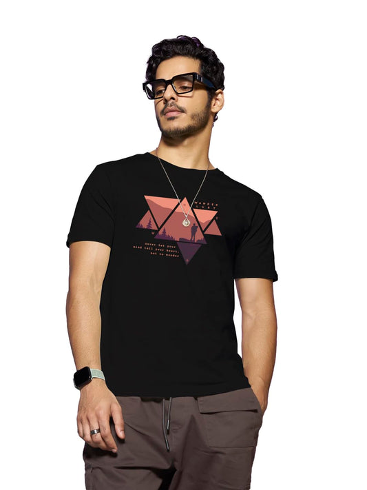 Bewakoof Mens Printed 100% Cotton T-Shirt - Regular Fit, Round Neck, Half Sleeves Black