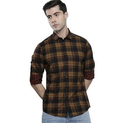 The Indian Garage Co Yellow Regular Fit Spread Collar Checkered Long Sleeves Shirt