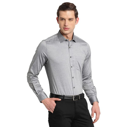 Turtle Men Cotton Solid Slim Fit Formal Shirts Grey