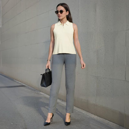 BlissClub Womens Straight Work Utility Pants (WerkItStraight_Grey_Happy Herringbone