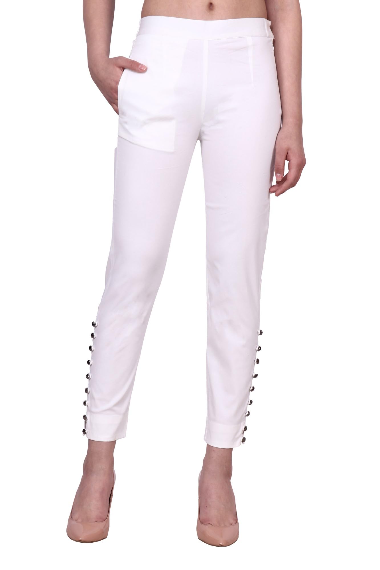 Popwings Casual Flat Front Straight Rayon White Bottom Lace Palazzo For Women|| Stylish Western Women Palazzo For Summer || Regu