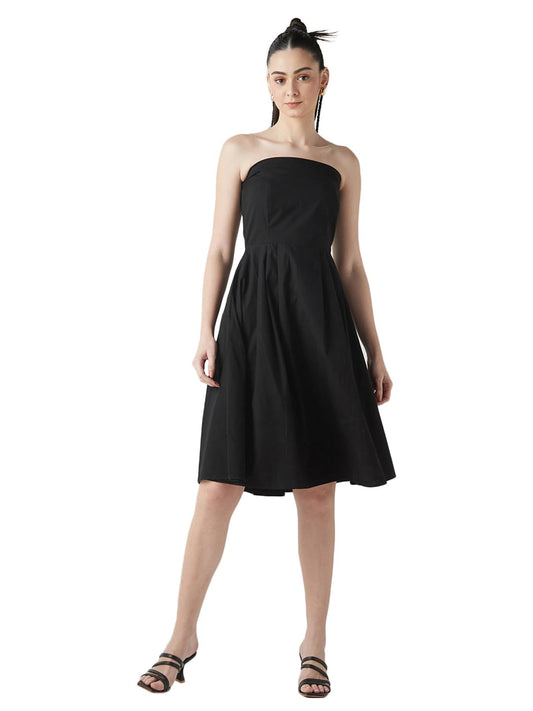 Bewakoof Womens All Over Printed Regular Fit Sleeveless Square Neck Poplin Cotton Midi Dress_645123_Black_2XL