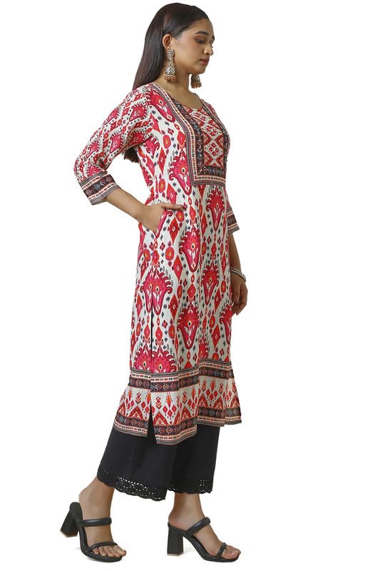 Soch Womens Cream Linen Blend Abstract Print Kurta With Sequins Work