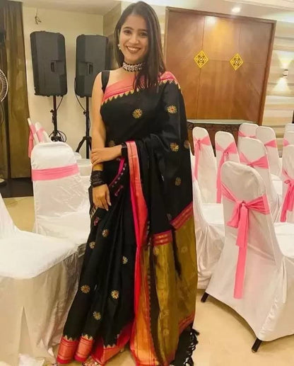 Flosive Womens Present Banarasi Soft Lichi Silk Saree Beautiful Jacquard Rich Pallu Design Work Zari Woven Kanjivaram Silk Styl