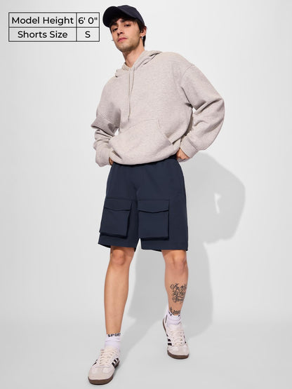 The Souled Store Solids: Navy Blue Men and Boys Drawstringed Polyester Knee Length Bermuda Shorts
