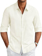 CB-COLEBROOK Mens Long Sleeve Button Down Shirts Casual Cotton Linen Shirts Summer Beach Shirt for Mens Top (in, Alpha, 2XL, Re