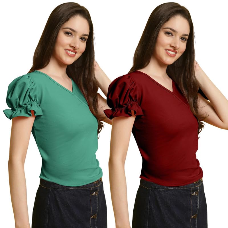 Tee Projekt Womens Solid Polyester T-Shirt for Women || Regular Wear || T-Shirt for Women ||Combo || Western T Shirts (Pack of 2