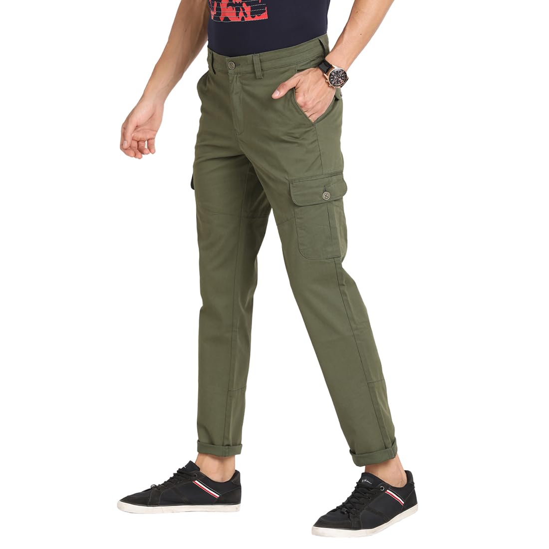 Turtle Men Cotton Stretch Green Solid Cargo Pant