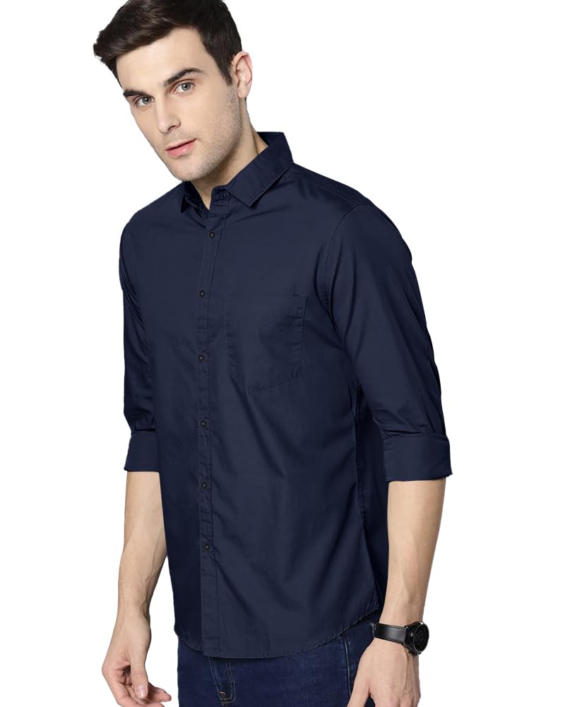 Eyebogler MenS Casual Solid Shirt Navy Blue