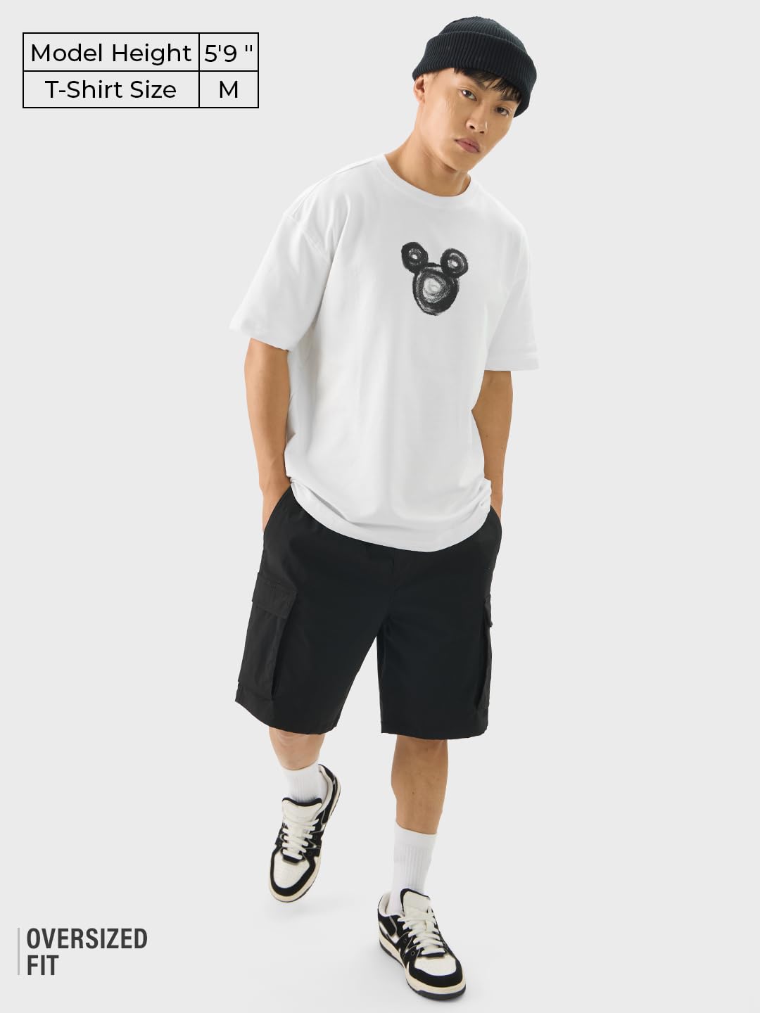 The Souled Store Official Mickey Mouse: Yo Men & Boys Short Sleeve Round Crew Neck White Graphic Printed Cotton Oversized T-Shir