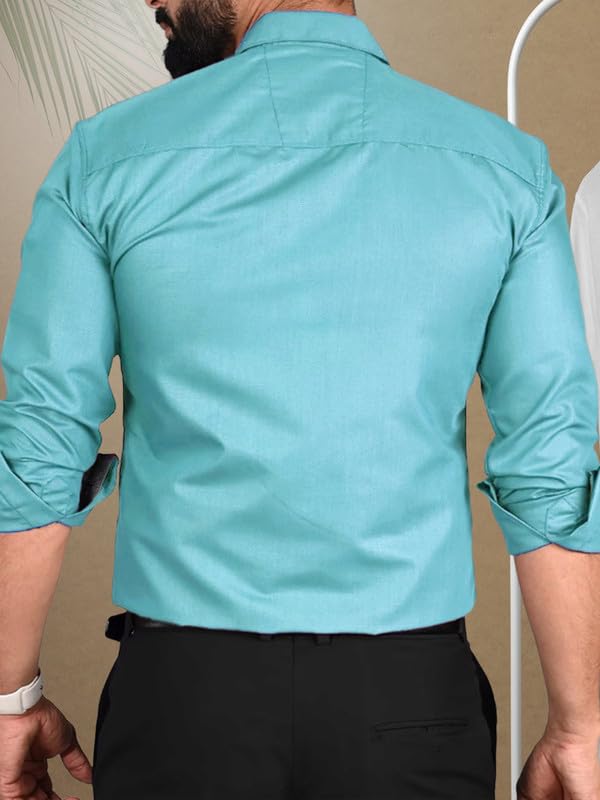 Pinkmint Men Cotton Soild Spread Collar Long Sleeve Shirt Formal Wear Sky