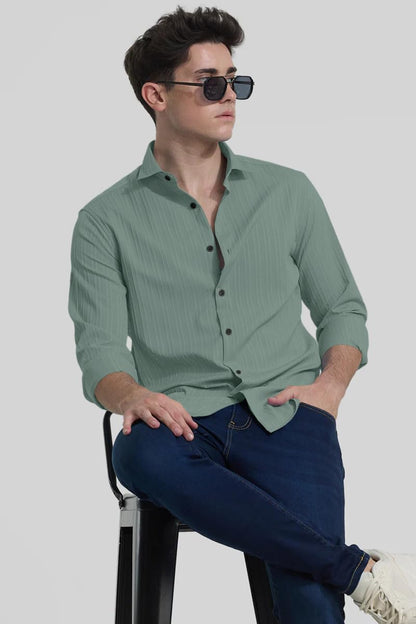 Finivo Fashion MenS Casual Cotton Plain Button Down Shirts Full Sleeve Textured Summer Beach Shirt For Men Green