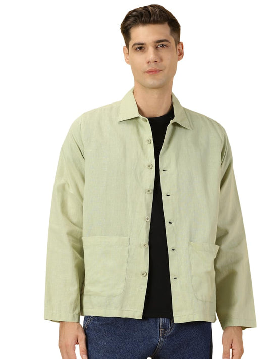Thomas Scott Oversized Linen Double Pocket Solid Shirts for Mens Sea Green