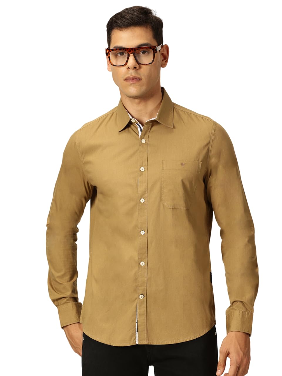 Thomas Scott 100% Cotton Long Sleeve Solid Regular Fit Casual Shirts for Mens Khaki
