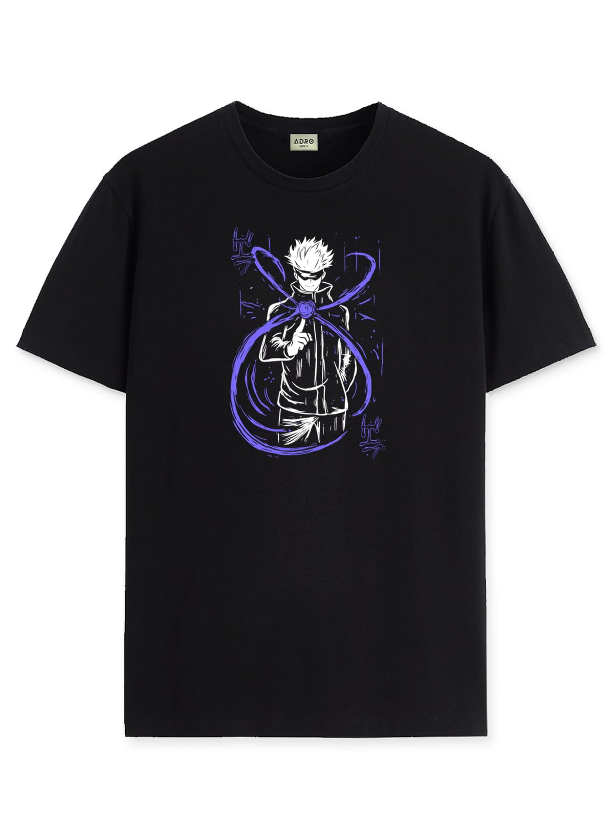 ADRO Mens Anime T Shirt - Premium Cotton Anime Gojo Tshirt - Perfect for Anime Fans Print and Comfortable Fit Black T-Shirt|RN24
