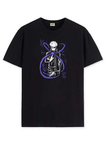 ADRO Mens Anime T Shirt - Premium Cotton Anime Gojo Tshirt - Perfect for Anime Fans Print and Comfortable Fit Black T-Shirt|RN24