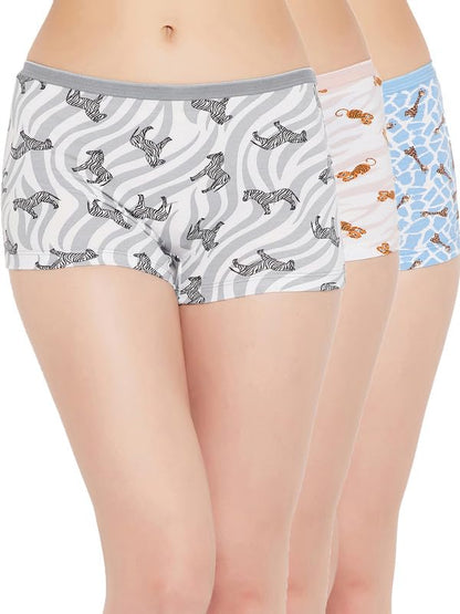 Clovia Womens Cotton Spandex Medium Waist Outer Elastic Boyshorts Panty - Pack of 3 (COMPN2188_Multicolor_S)