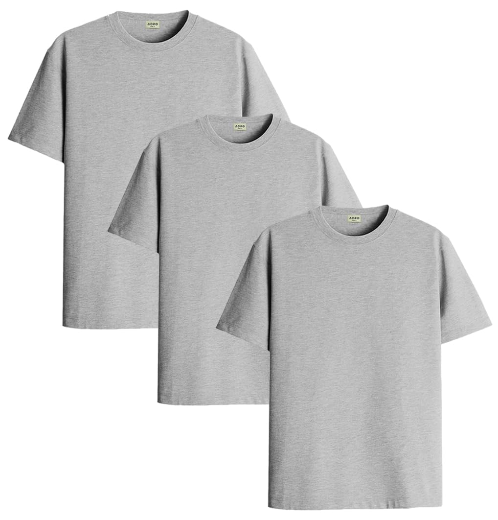 ADRO Mens Solid Regular Fit T-Shirt (RCM3-PLN-GR-GR-GR_Grey