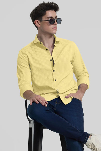 Finivo Fashion MenS Casual Cotton Plain Button Down Shirts Full Sleeve Textured Summer Beach Shirt For Men Yellow