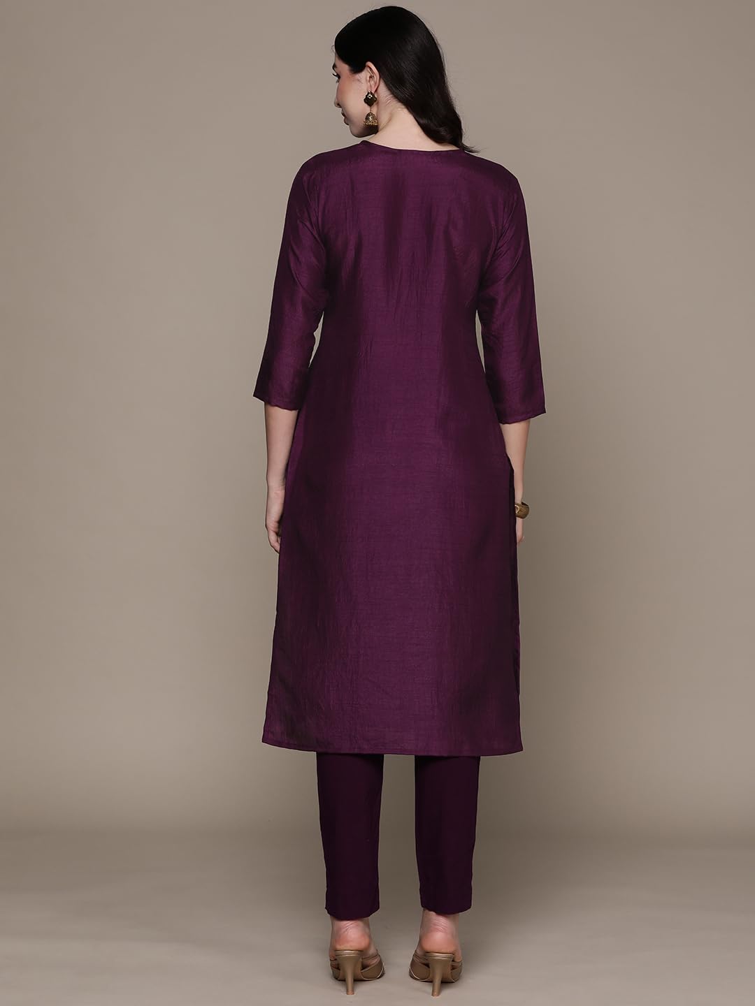 anubhutee Women's Silk Embellished Black A-Line Kurta