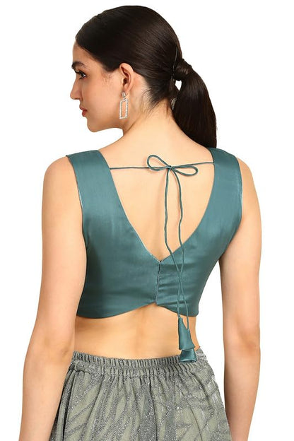 Soch Womens Teal V-Neck Tissue Princess Line Padded Blouse