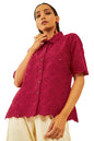 Soch Womens Red Schiffli Embroidery Spread Collar Cotton Tunic