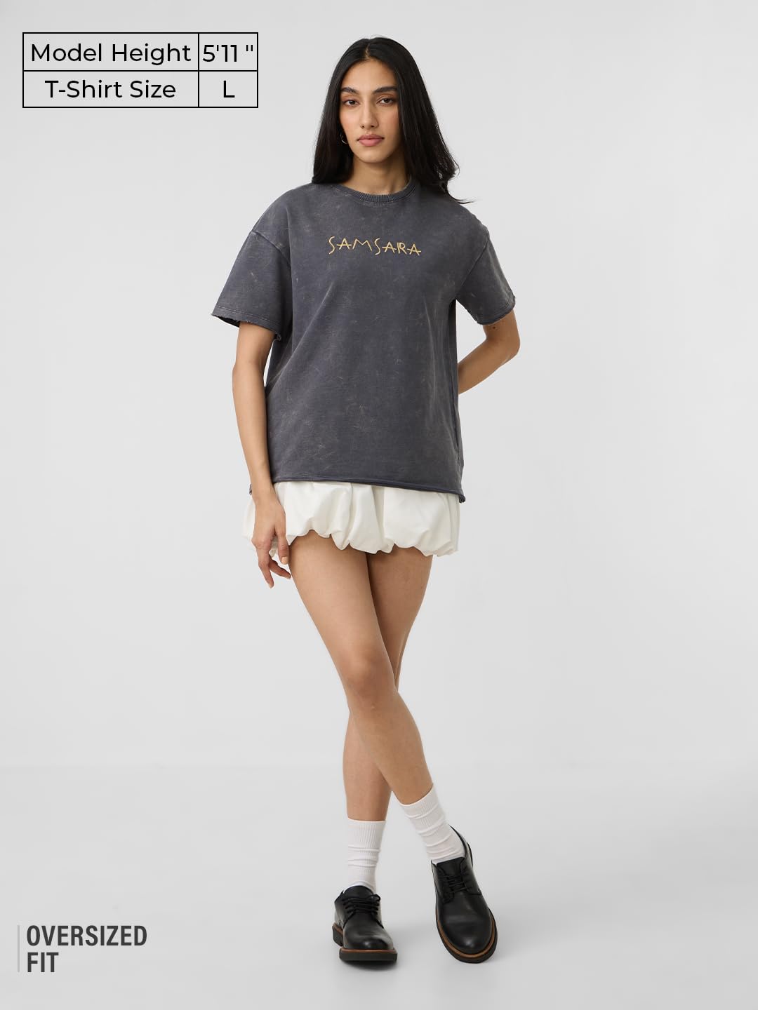 The Souled Store Samsara Women and Girls Short Sleeves Round Neck Grey Graphic Printed Cotton Oversized T-Shirts
