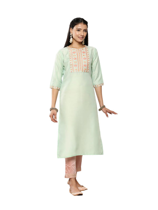 Libas Women Silk Straight Fit Printed Straight Kurta