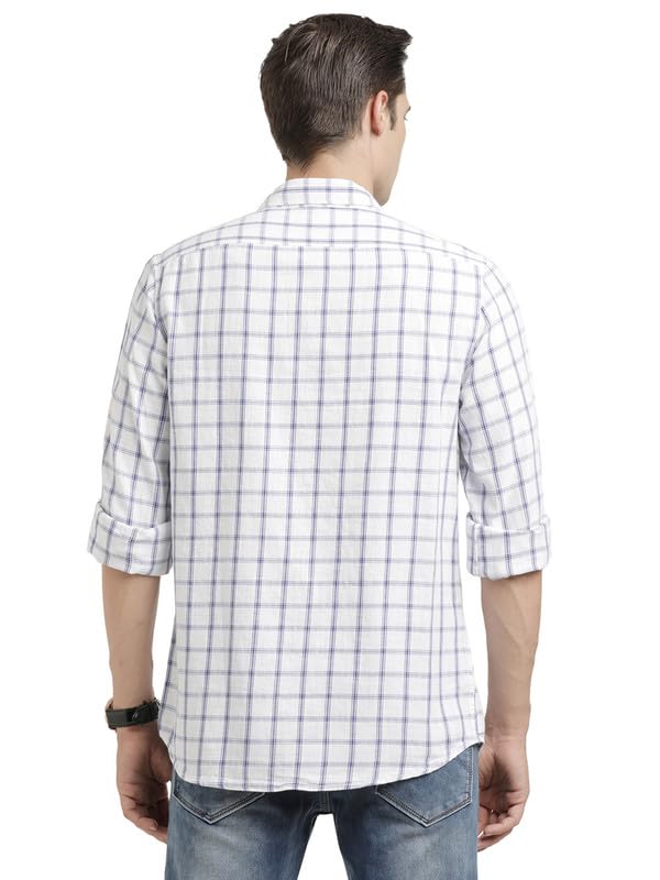 Turtle Men 100% Cotton Slim Fit White Check Casual Shirt