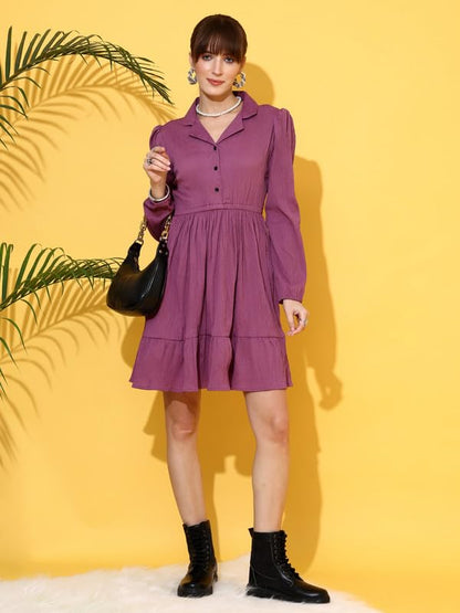 Sheetal Associates WomenS Crepe Fabric Midi Dress With Long Sleeves Collared Neck Solid Pattern And Knee Length Pull On Closure