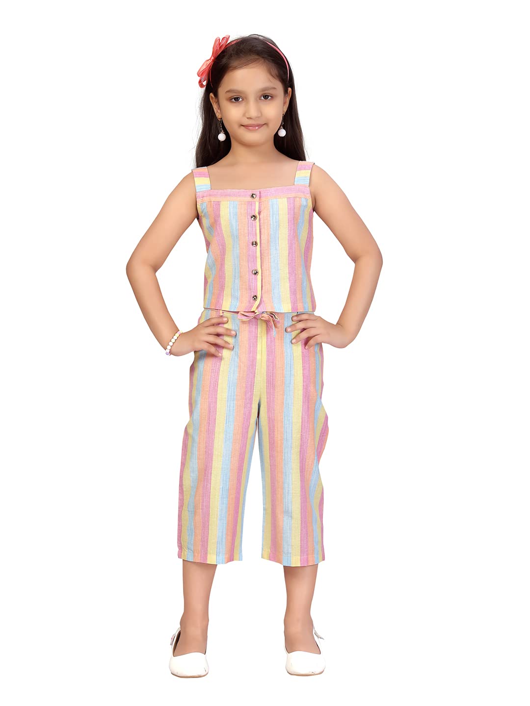Aarika Girls Cotton Top Pant Suit-Dress Set (DR-158_Pink_34)
