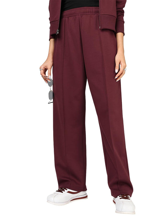 Bewakoof WomenS Solid Wide Leg Polycotton Track Pants_687662_Pink_Xs