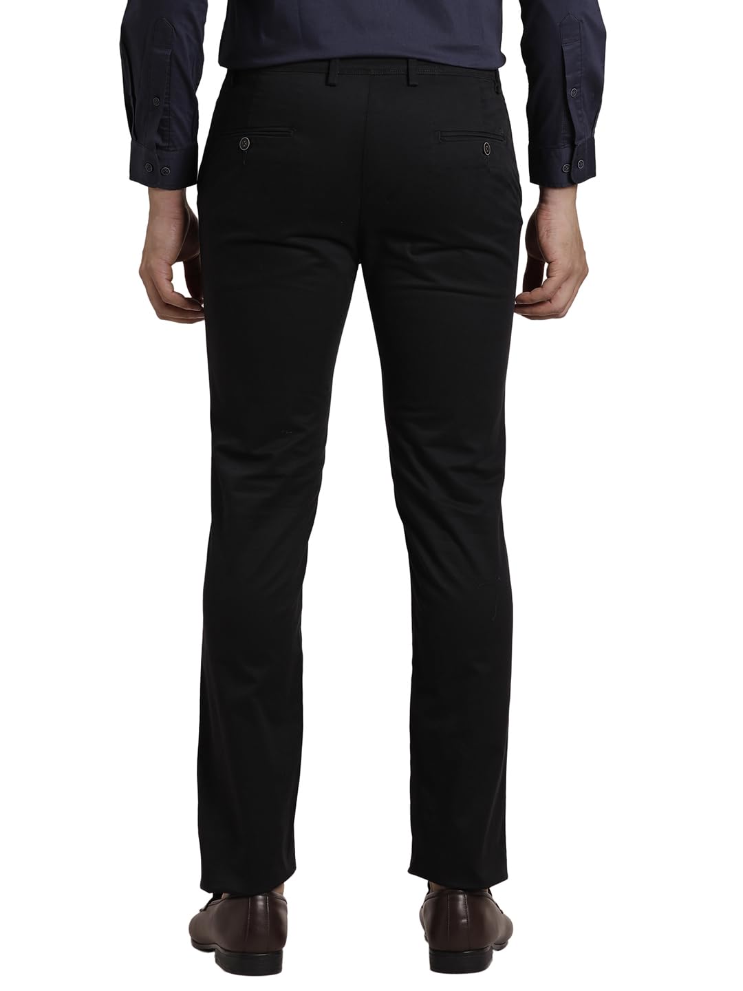 Turtle Men Cotton Stretch Ultra Slim Fit Solid Black Casual Trouser