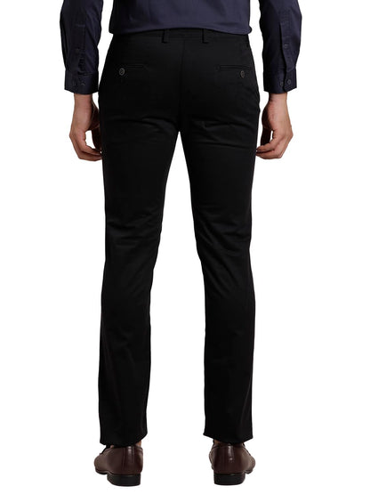 Turtle Men Cotton Stretch Ultra Slim Fit Solid Black Casual Trouser