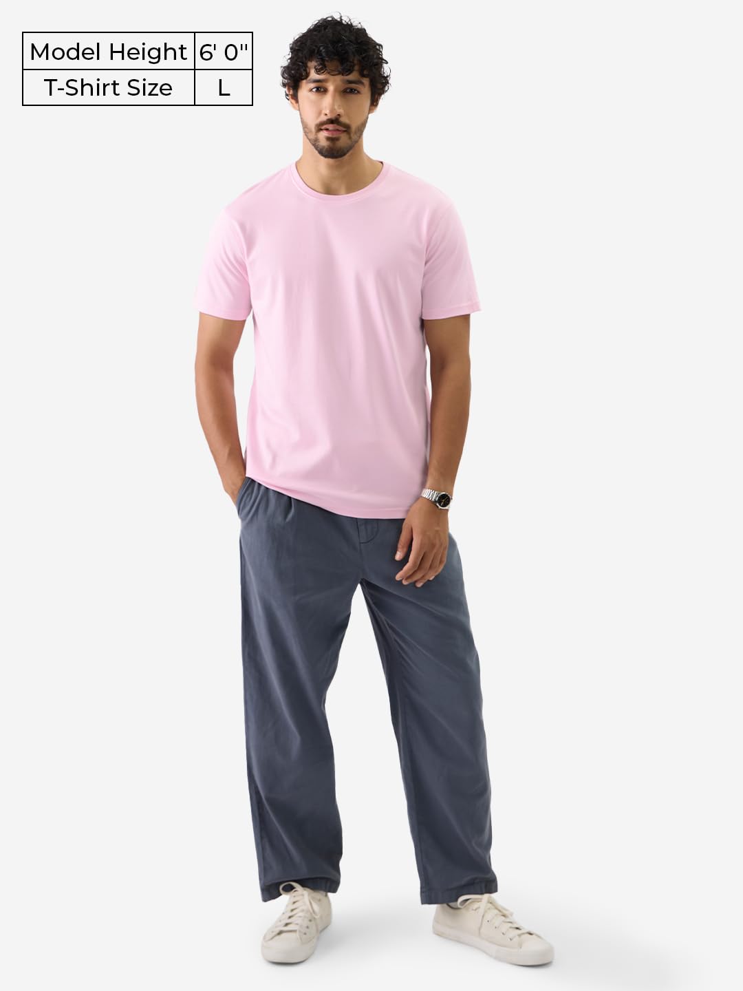 The Souled Store Dusty Pink Men and Boys Short Sleeve Round Neck Regular Fit Solid Supima Cotton T-Shirts