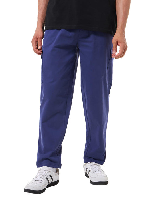 Bewakoof MenS Solid Oversized Fit Cotton Elastane Cargo Carpenter Casual Pants_585697_Blue_28