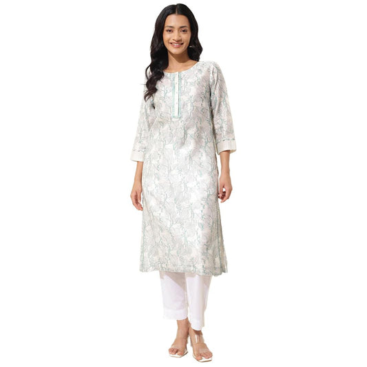 Fabindia WomenS Cotton Silk Printed Regular Kurta (1037288Natural- Natural-Green