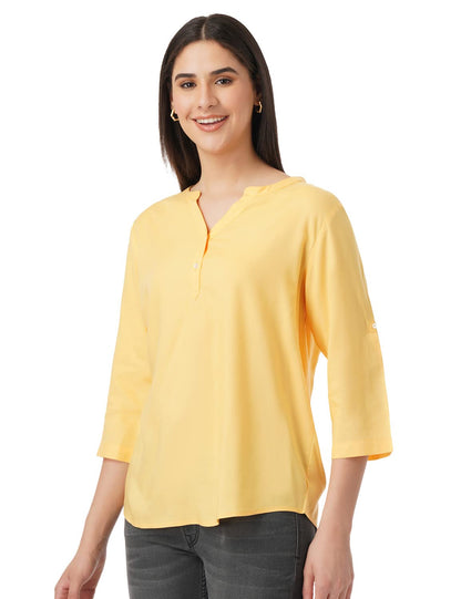 FYLTR Womens Fashion V-Neck Top with Roll-up Sleeves