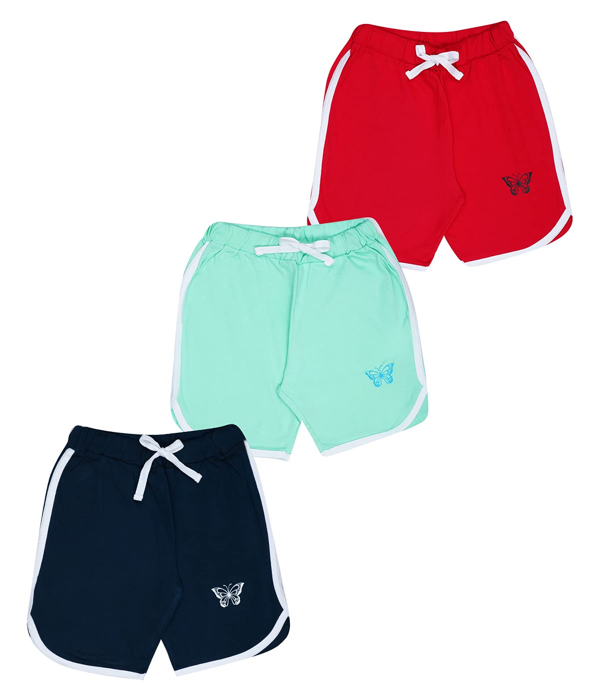 Kyda Kids Girls Cotton Plain Regular Fit Shorts For Summer- Multicolor