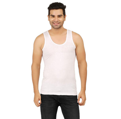 PRAKASAM COTTON Mens Combed Cotton Round Neck Sleeveless White Vest with Extended Length for Easy Tuck (Platinum) Pack of 3