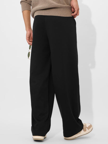 The Souled Store Solids: Midnight Black Mens and Boys Korean Fit Cotton Blend Solid Korean Joggers