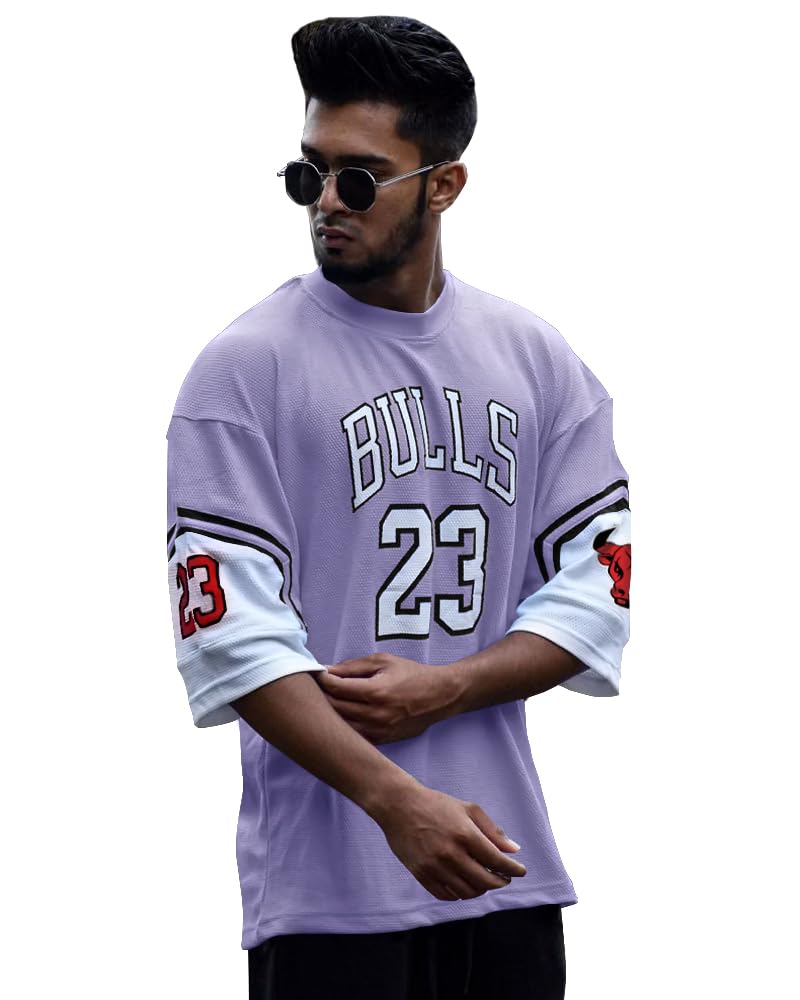 Eyebogler Oversized Loose Fit Baggy Drop Shooulder Half Sleeves Cotton Blend Printed T-Shirt For Men