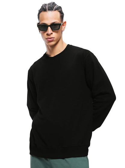 Bewakoof Mens Solid Regular Fit Full Sleeve Round Neck Cotton Sweatshirt Black