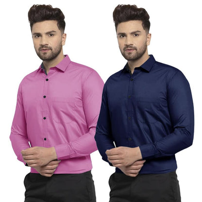 Pinkmint Mens Cotton Soild Full Sleeve Spread Collar Casual Combo Formal Shirt