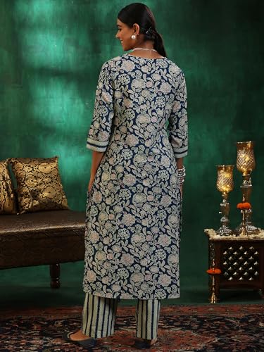 Libas Womens Printed Cotton Straight Kurta With Trousers