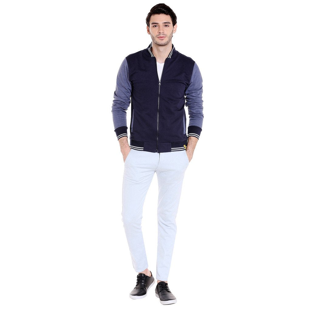 Campus Sutra Mens Black & Grey Solid Regular Fit Cotton Varsity Jacket for Winter Wear | Low-Cut Standing Collar | Full Sleeve