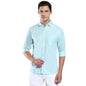Dennis Lingo Mens Cotton Turquoise Blue Solid Casual Shirt (C301_Tblue_L)
