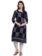 VAIRAGEE Womens Georgette Straight Cut Round Neck Kurta with Beautiful Lucknowi Chickenkari Work (1605) Navy Blue