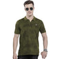 The Indian Garage Co Men Slim Fit Abstract Printed Polo Collar Tshirt Olive