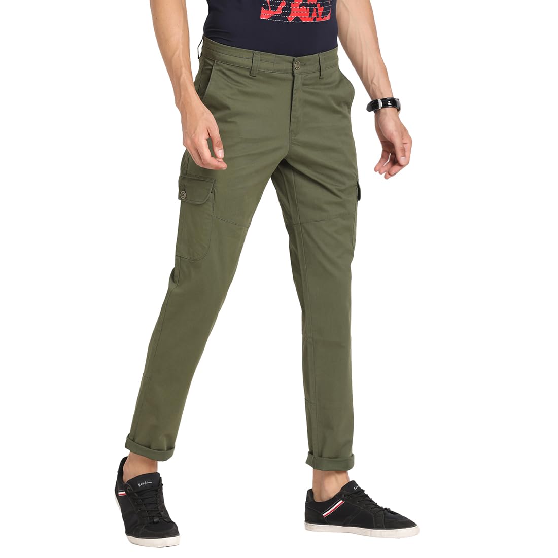 Turtle Men Cotton Stretch Green Solid Cargo Pant
